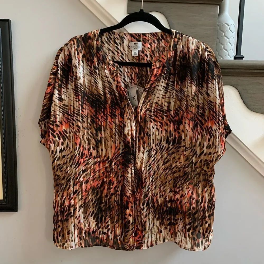 Worthington Hidden Button Shirt Sleeve Blouse sz PL NWT